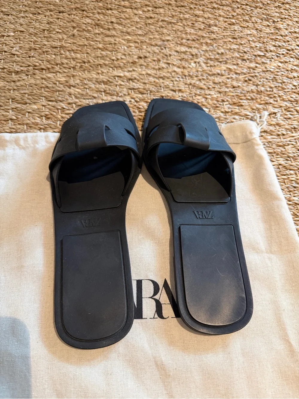 Zara Matte Black Rubberized Crossover Sandals Size 38 - Picture 7 of 14